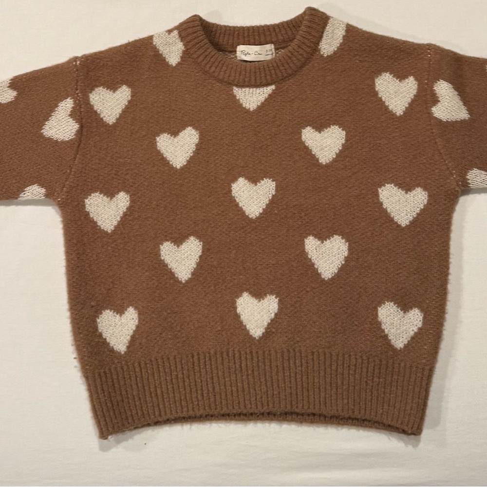 Rylee + Cru Tan Heart Pattern Sweater